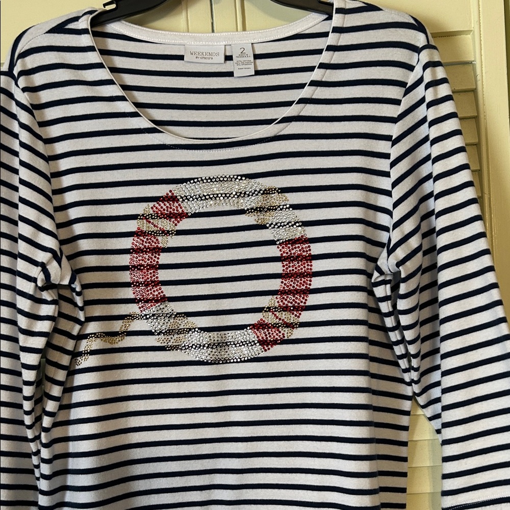 Chico’s Striped Tunic with Red and Gold Accents